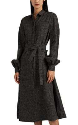 Belted Wool-Blend Shirtdress