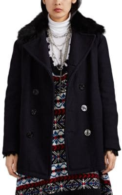 Shearling-Trimmed Wool Double-Breasted Coat