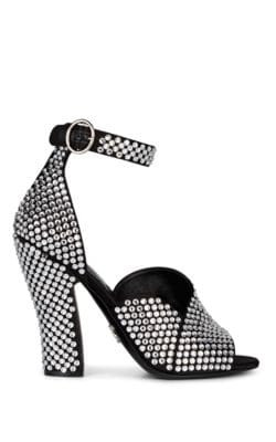 Embellished Satin Ankle-Strap Sandals