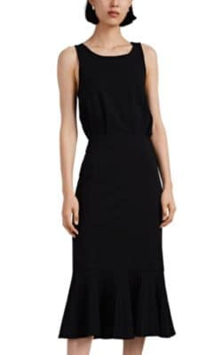 Crepe Fitted Pleated-Hem Dress