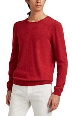 Suede-Trimmed Cashmere Sweater