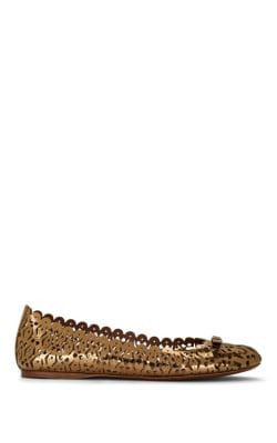 Laser-Cut Metallic Leather Ballet Flats