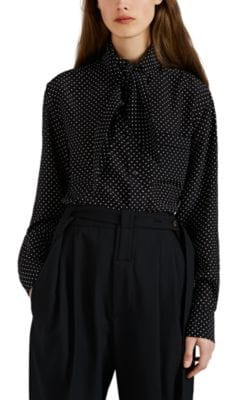 Polka Dot Silk Tieneck Blouse
