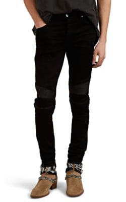 MX2 Leather-Inset Distressed Skinny Jeans