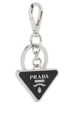 Triangle-Logo Saffiano Leather Key Chain