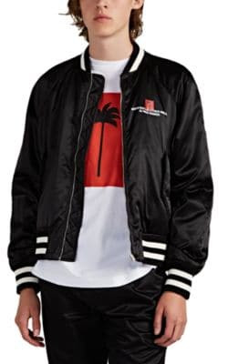 Palm-Tree-Logo Satin Varsity Jacket