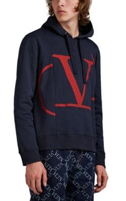Spliced VLogo-Print Cotton-Blend Hoodie