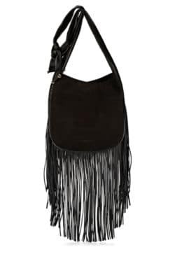 Fringe Suede & Leather Hobo Bag