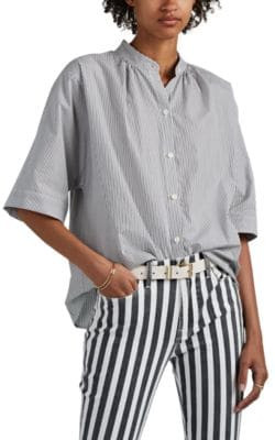 Pinstriped Cotton Dolman-Sleeve Blouse