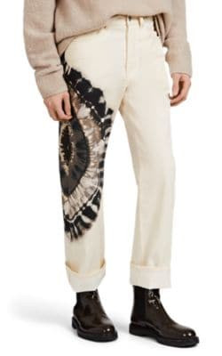 Shibori-Pattern Straight Jeans