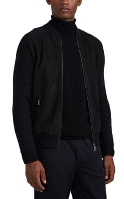 Suede-Front Wool Bomber Jacket