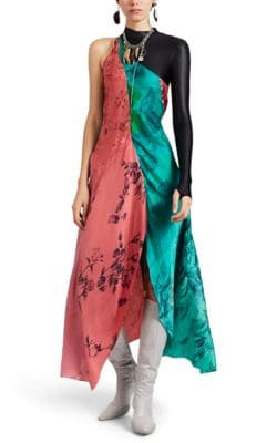 Patchwork Silk One-Shoulder Dress