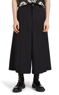 Gabardine Pleated Wide-Leg Crop Trousers