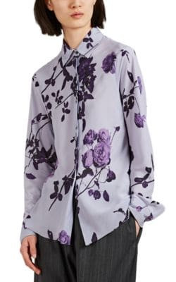 Rose-Print CrÃªpe De Chine Blouse