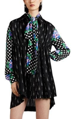 Eiffel Tower-Print Twill Shirtdress