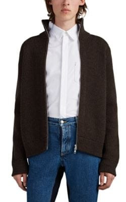 Rib-Knit Wool Zip-Front Sweater