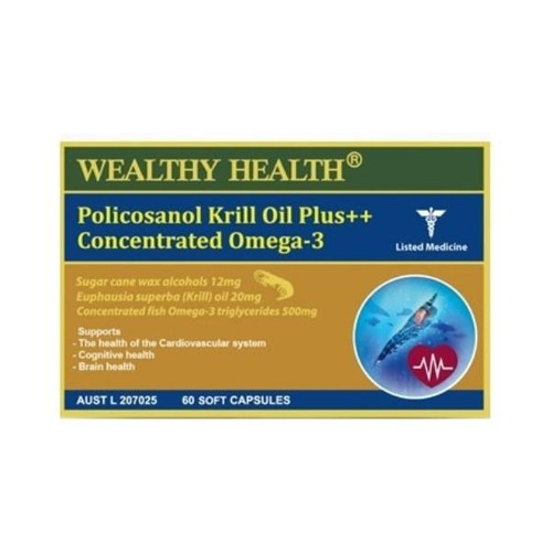 Wealthy Health Policosanol Krill Oil Plus Concentrated Omega 3 60 Soft Capsules