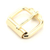 Left view of a 1-1/4" roller buckle plated in brass.