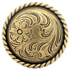 Rope edge medallion concho in antique brass plating front side.
