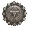 Front side of an antique nickel longhorn concho.