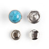 Front and back of turquoise synthetic gem stone rivets 5mm 10 pack 