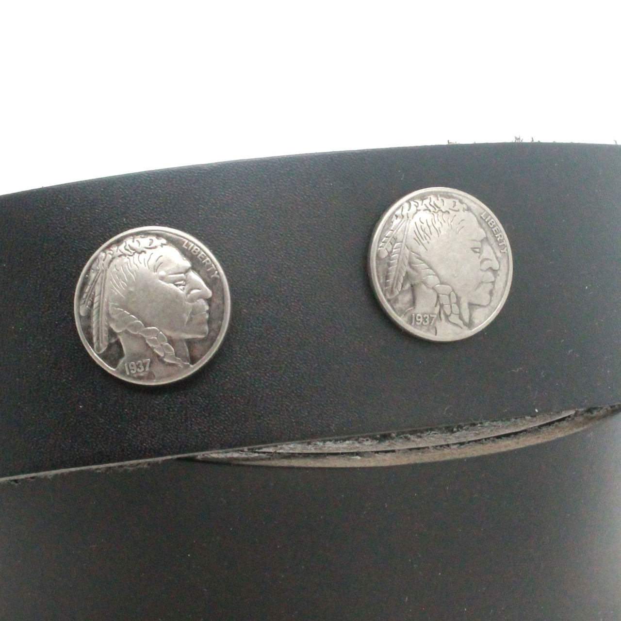 Indian nickel concho on leather.