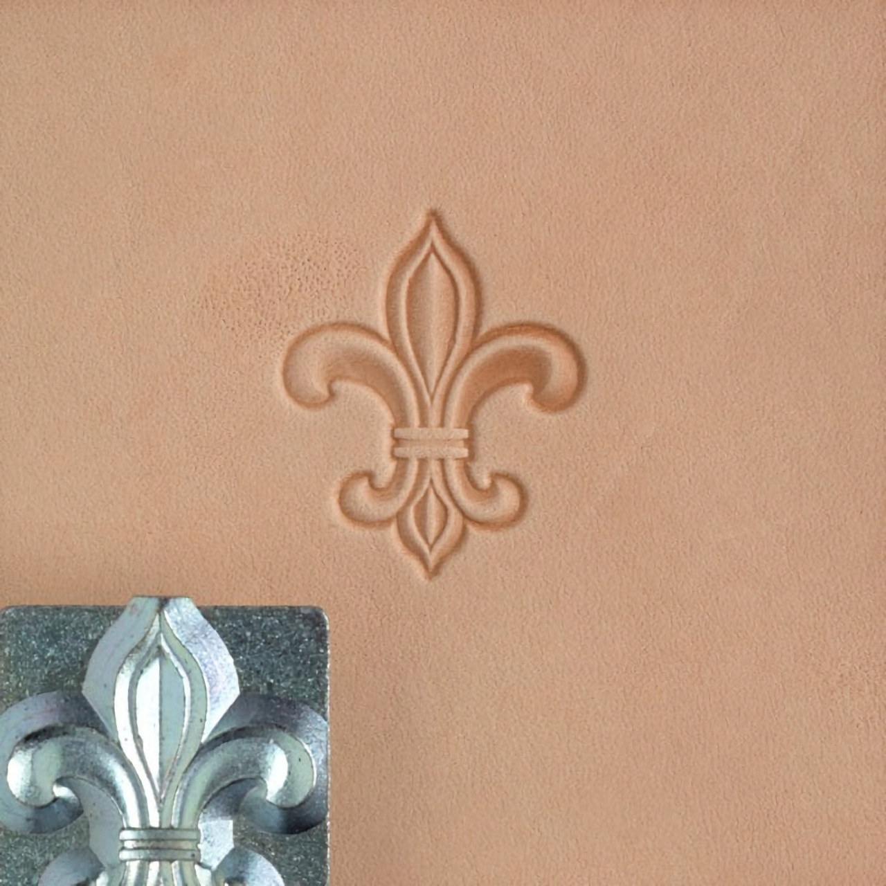 Fleur-de-Lis leather stamp with its impression.