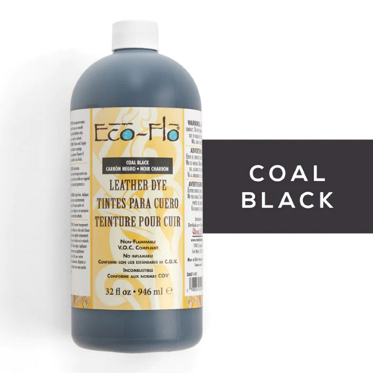 Black leather dye in 32 oz. bottle.