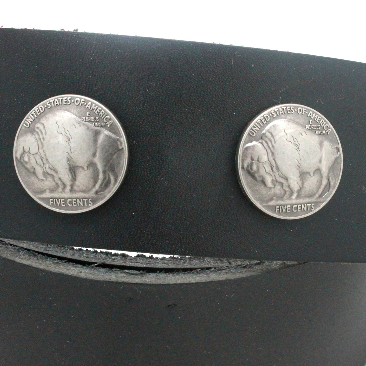 Buffalo nickel concho on leather.