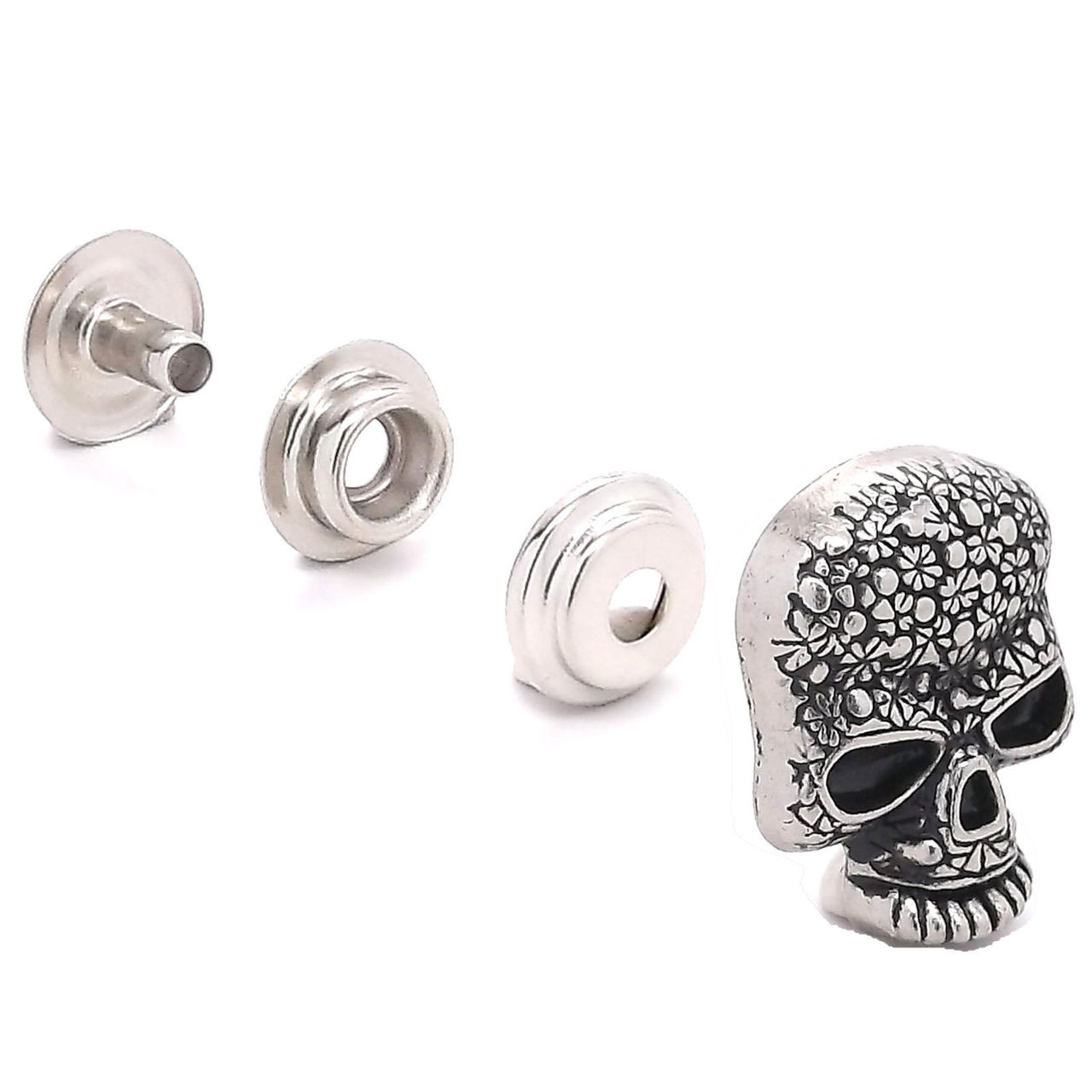 Floral Skull Line 24 Snap Cap Antique Nickel Set