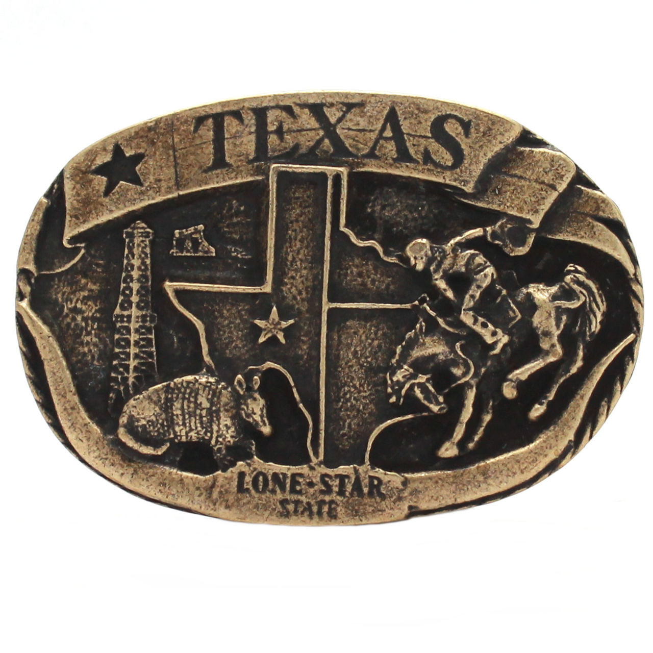 Texas Lone Star Metal Belt Buckle Antique Brass 