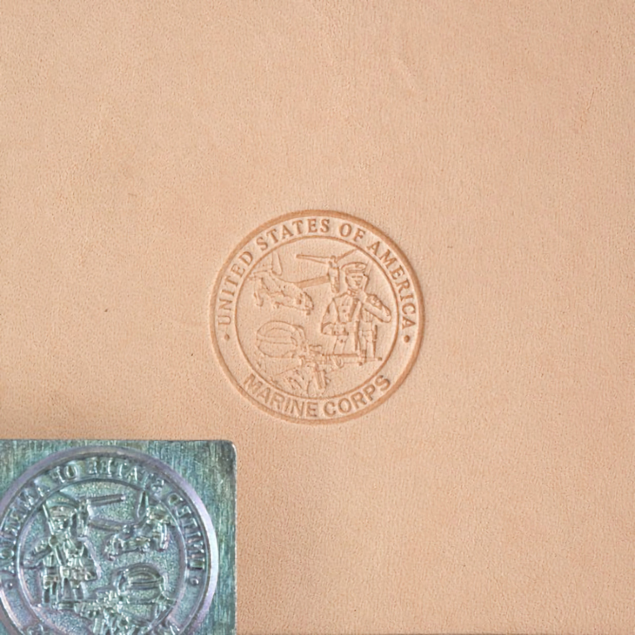 3D Marine Corps stamp with leather impression.