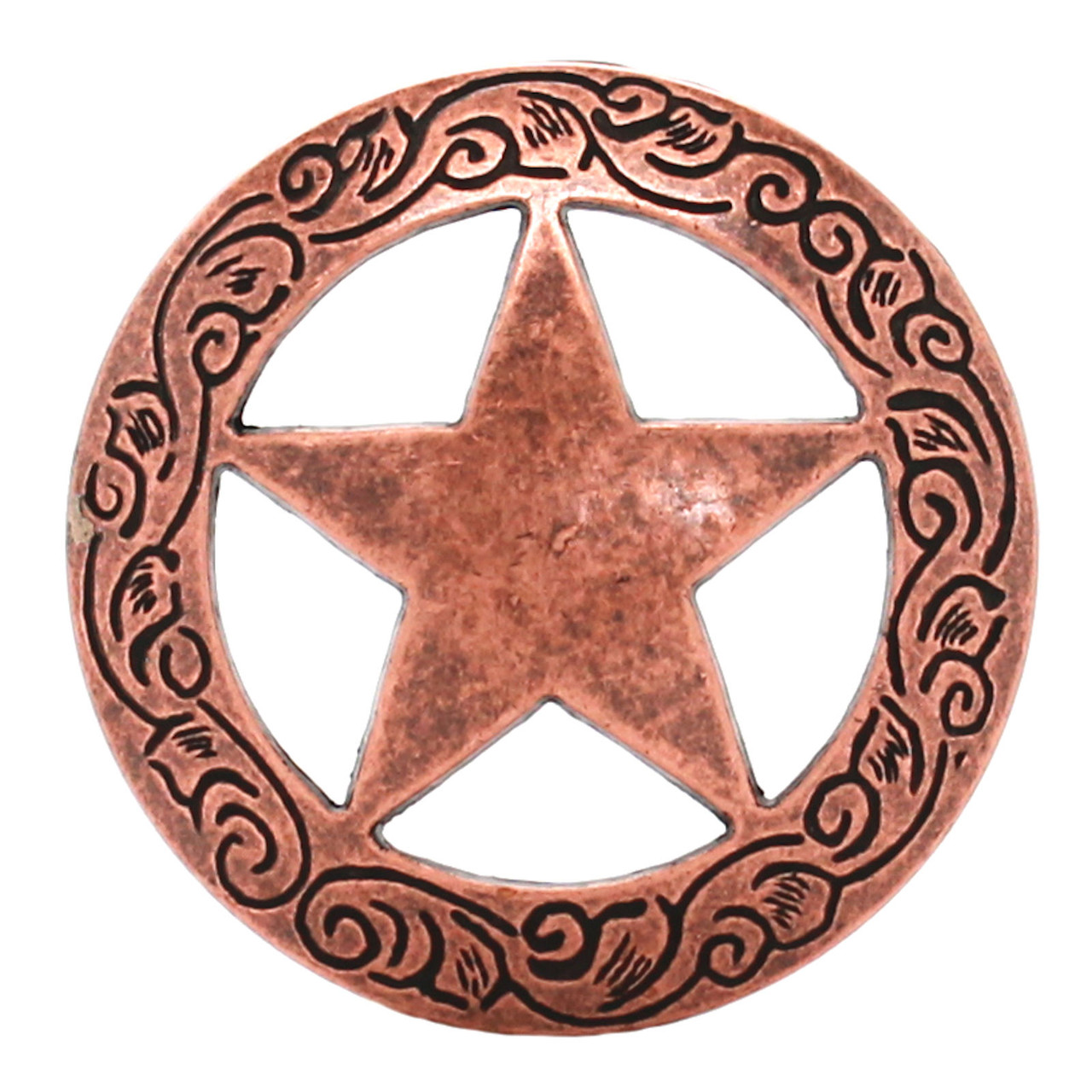 Engraved Star Concho Antique Copper Screw Back 1-1/2" 