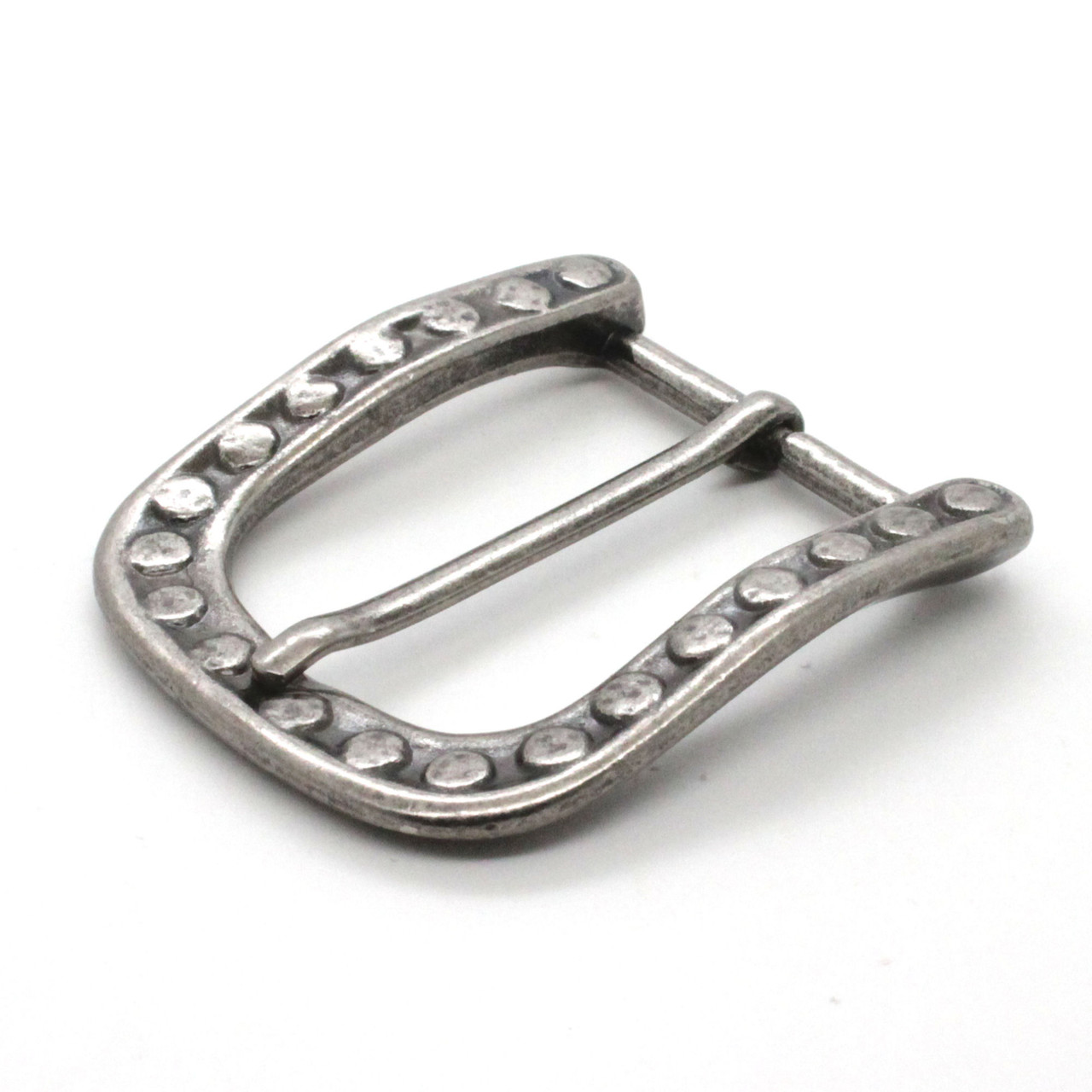 Heel Bar Belt Buckle With Raised Dots Antique Nickel Side