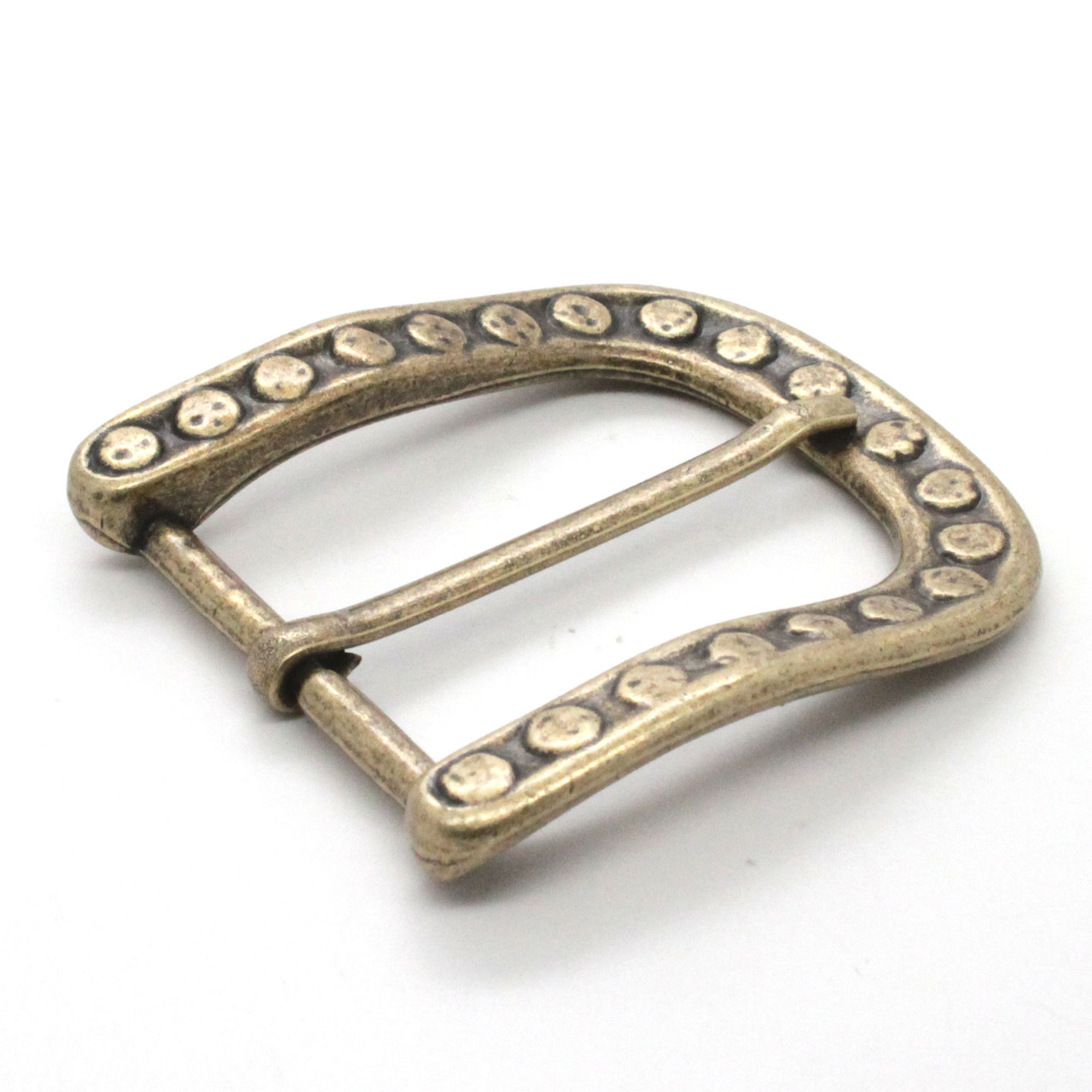 Heel Bar Belt Buckle With Raised Dots Antique Brass Back