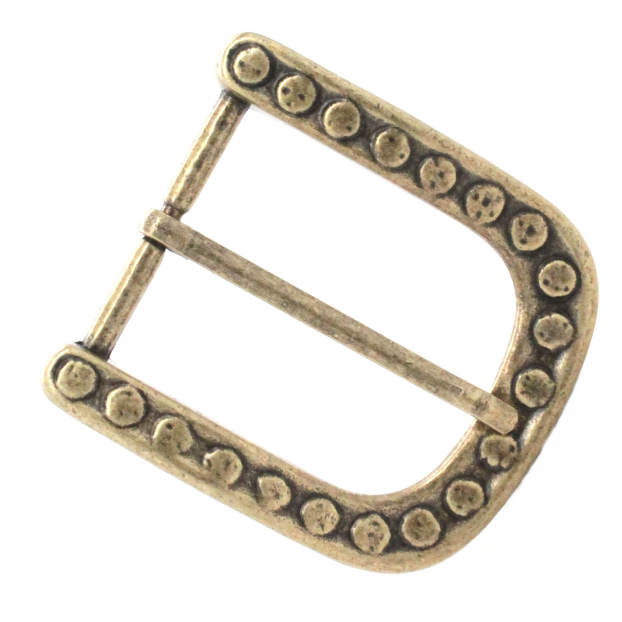 Heel Bar Belt Buckle With Raised Dots Antique Brass Front