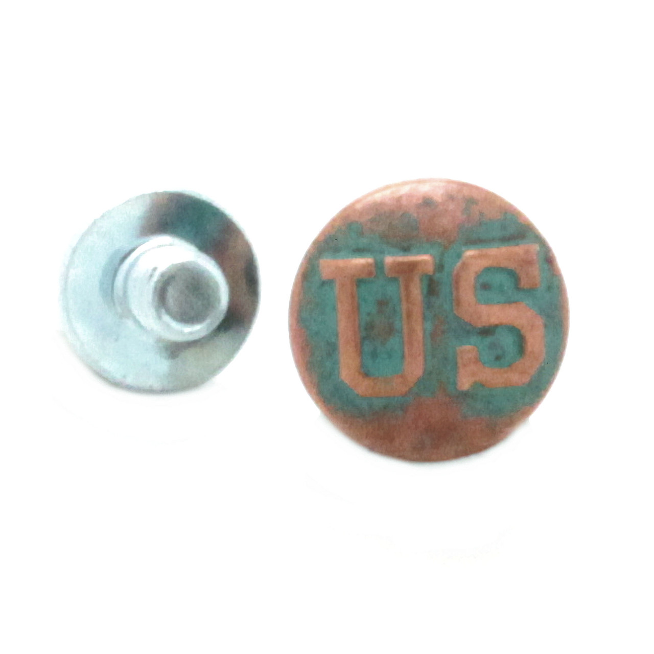 US logo screw post in patina finish front.