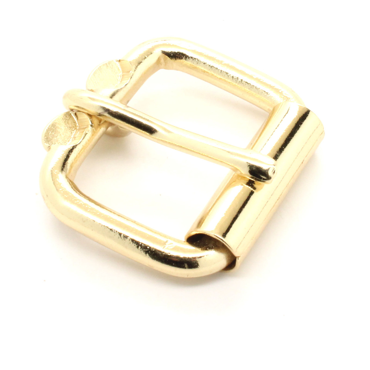 Side view of the 1-1/4" brass plate roller buckle
