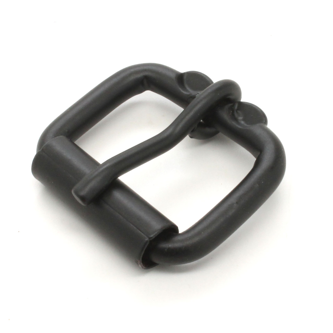 Side view of the 1-1/4" black plate roller buckle.