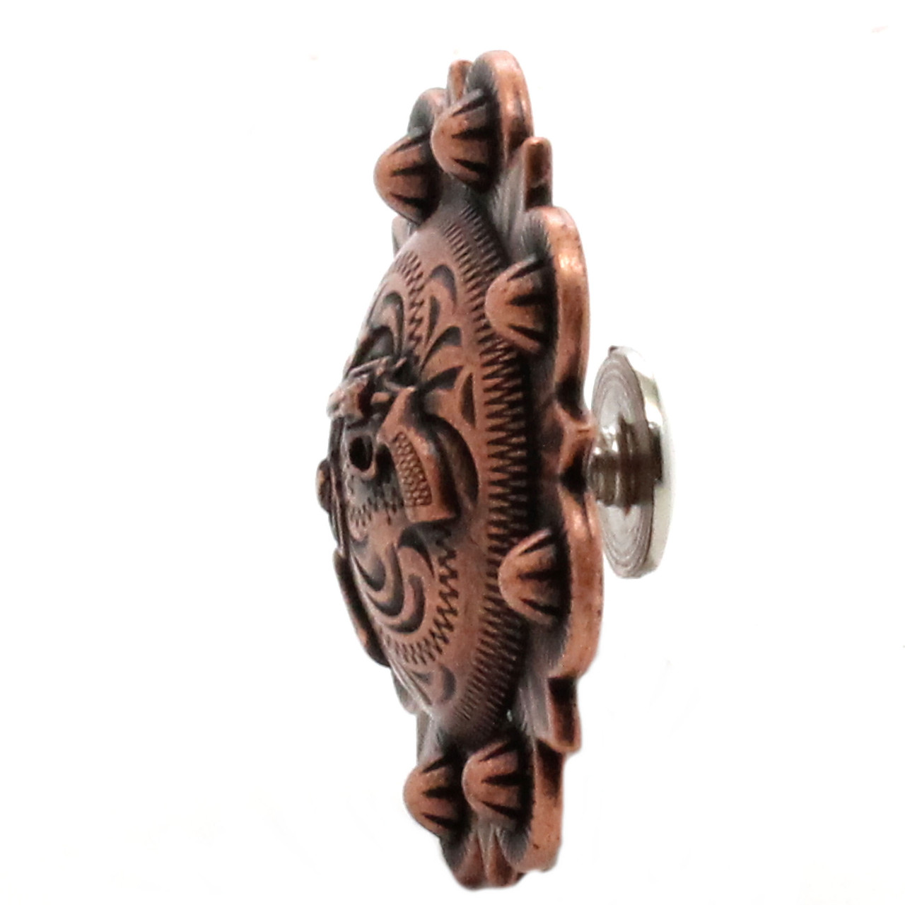 Side view of the berry concho in antique copper plating in 1-1/2" diameter.