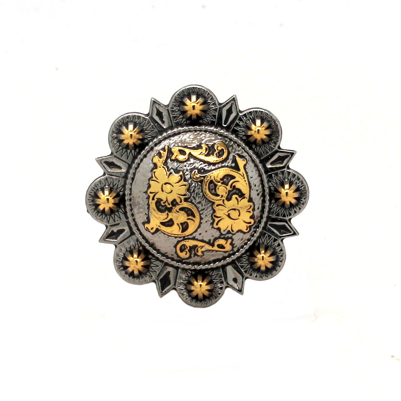 Silver and rose gold 1" diameter screwback concho front.