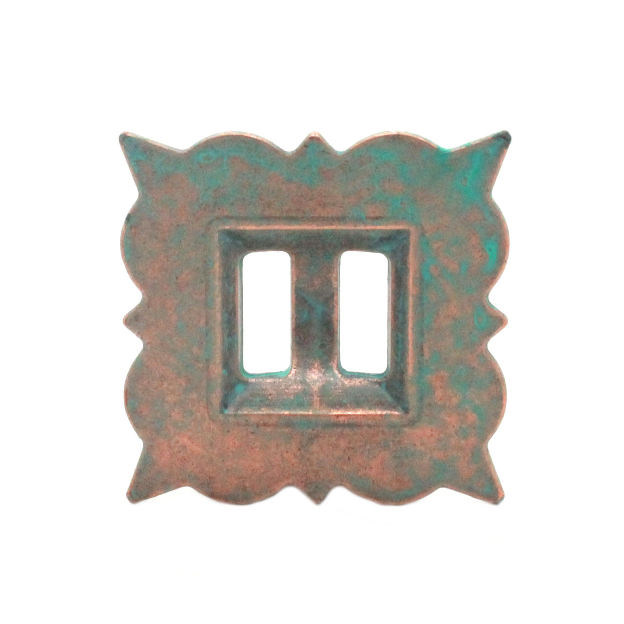 Slotted concho square copper patina 1 inch back.