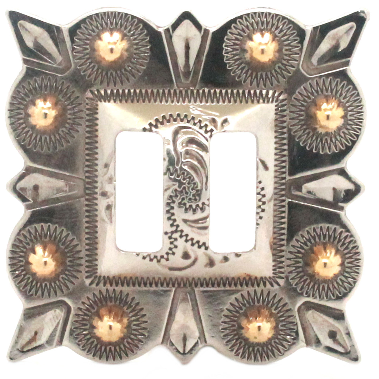 Slotted concho square old silver and rose gold 1-1/2-inch front.