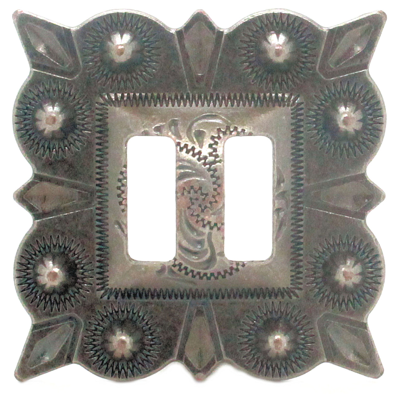 Slotted concho square old antique nickel 1-1/2-inch front.