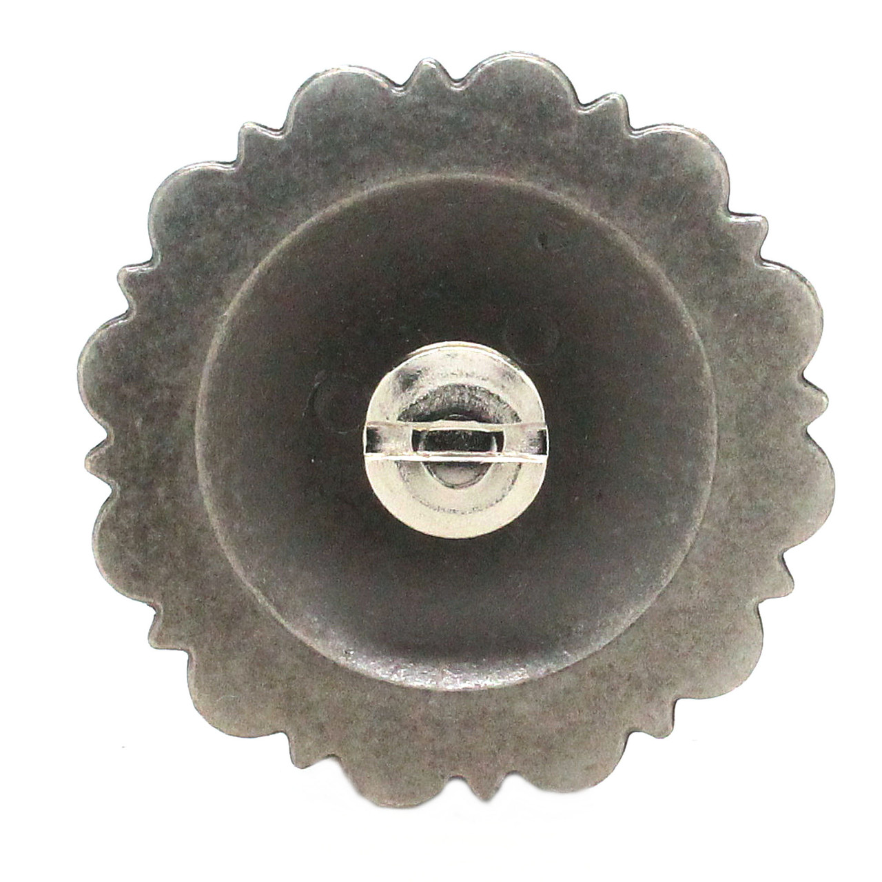 Back side of an antique nickel longhorn concho.