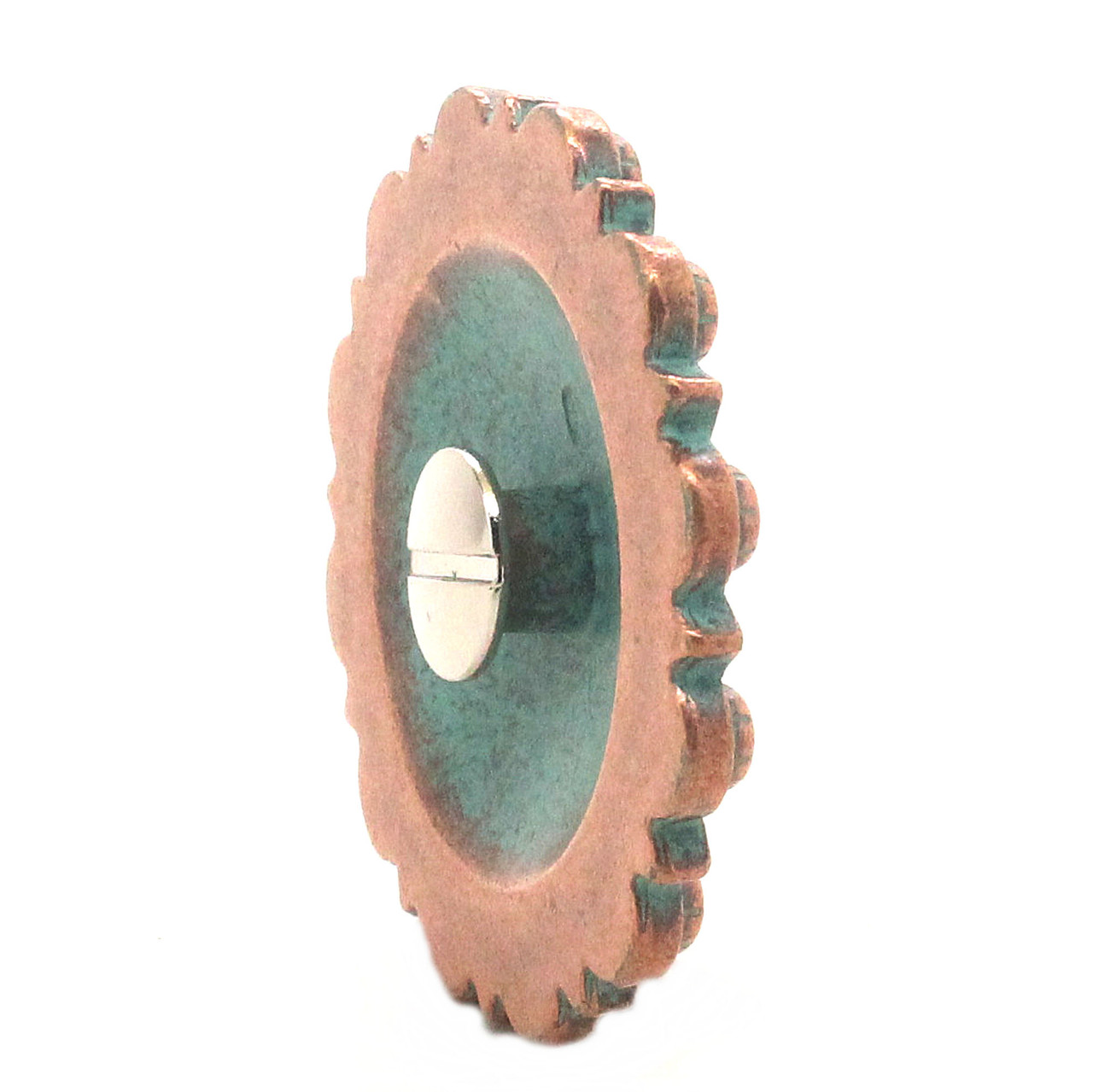 Side of a longhorn patina concho.