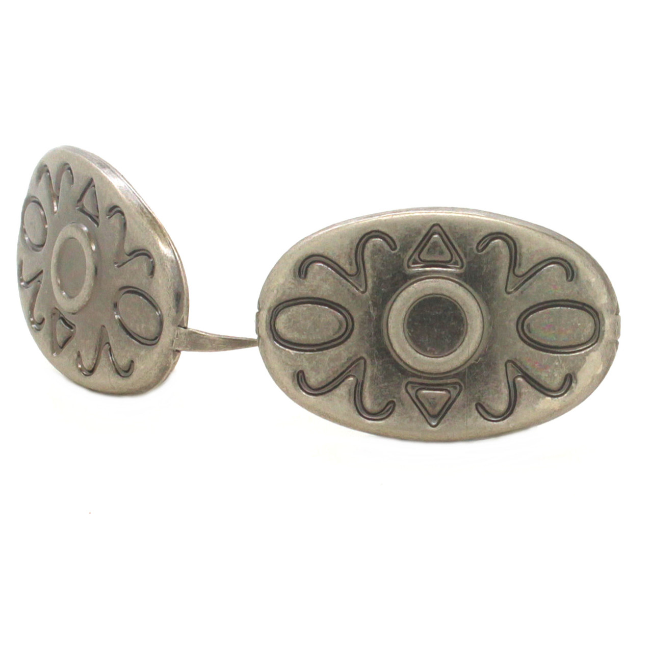 Oval southwest spots in antique nickel plating