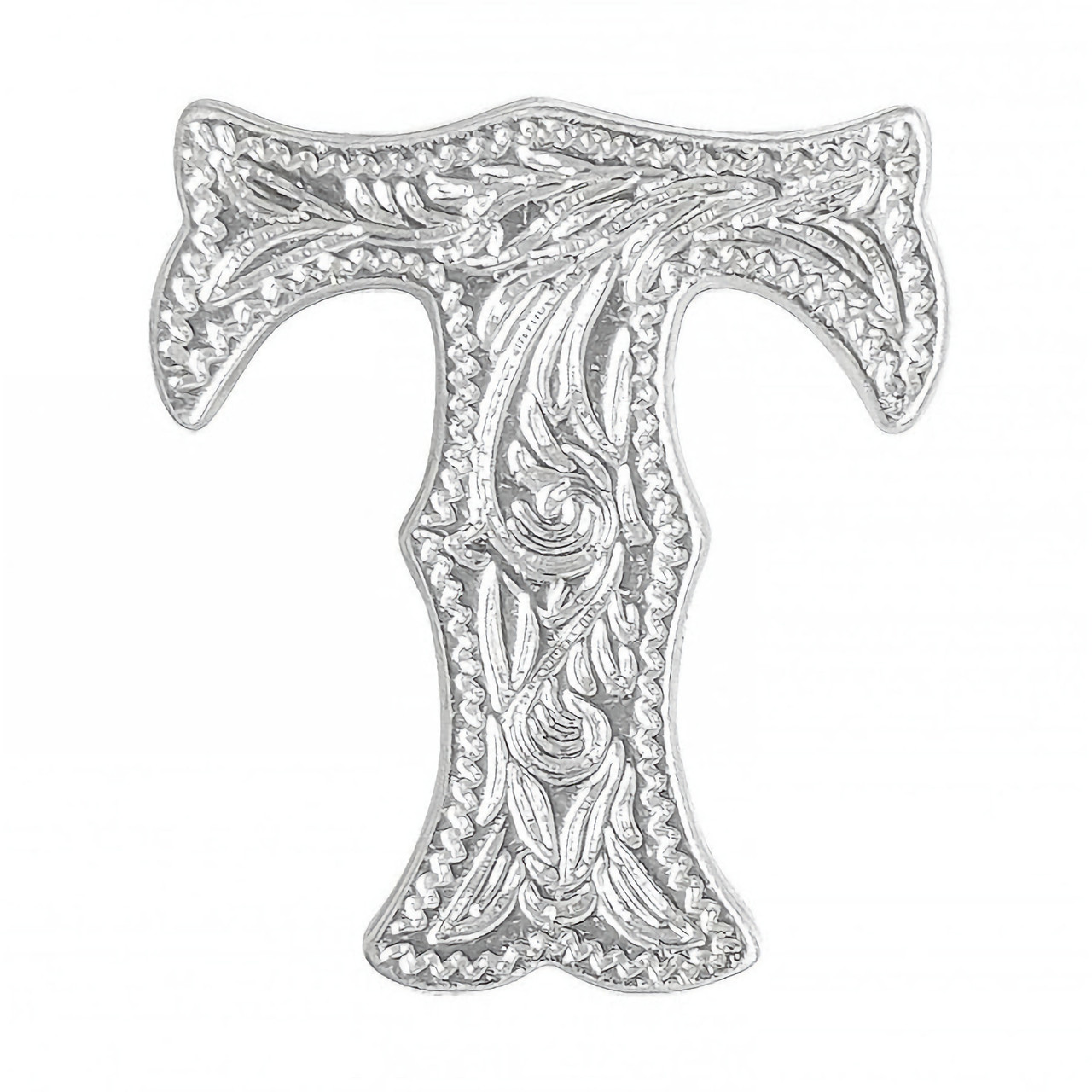 Alphabet letter T in silver plates front side.
