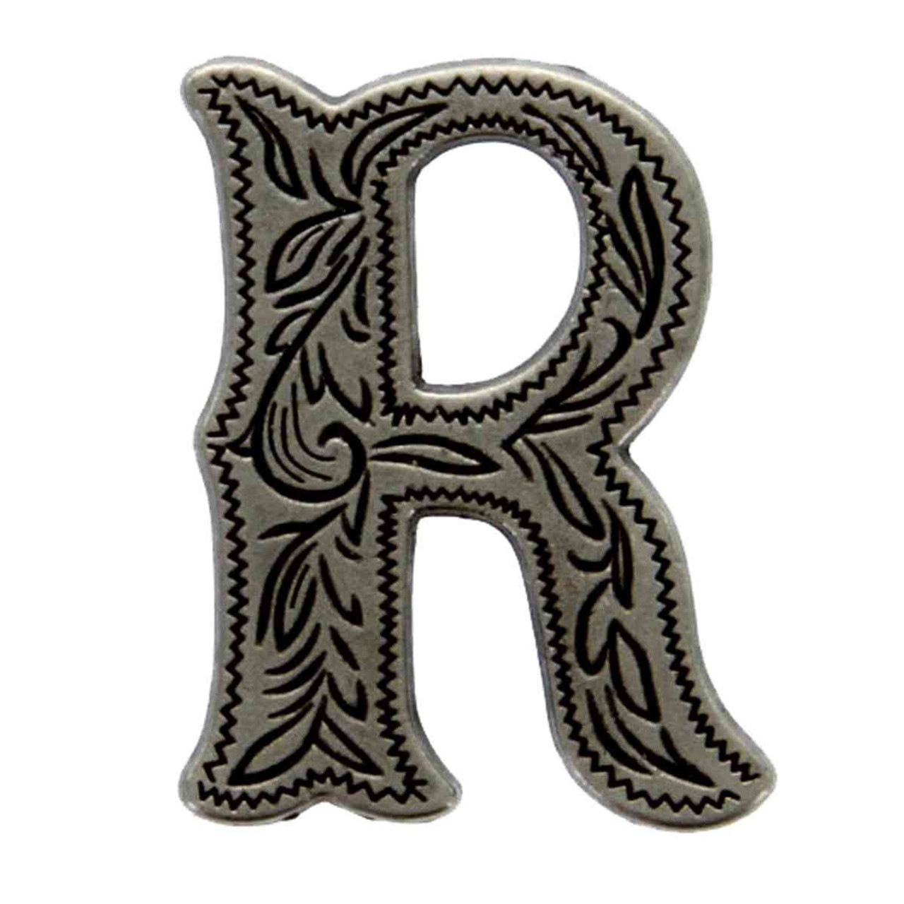 Alphabet Letter R Antique Silver Plated Concho Front