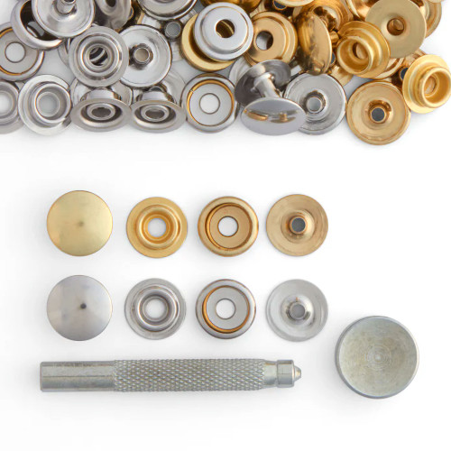 Snap kit with size line 24 heavy duty snaps in brass and nickel.